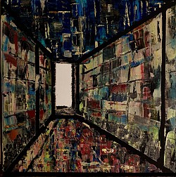 Cite-atrale ..  acrilyque sur toile ouverte 40x40